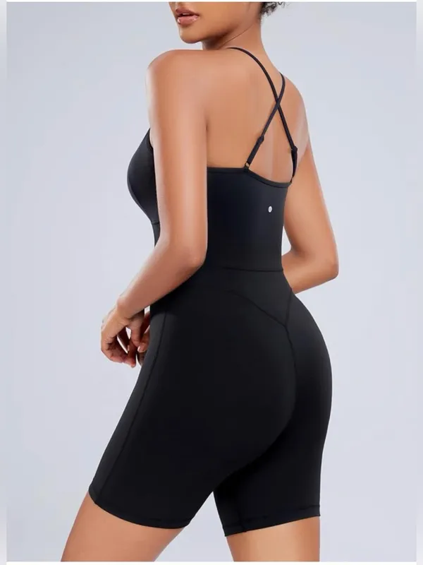 AGONVIN Women's Workout Spaghetti Strap Rompers Shorts Tummy Control One Piece - Image 2