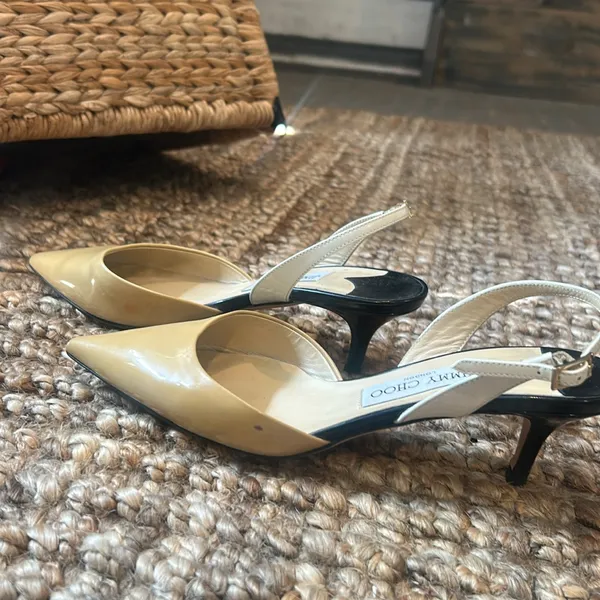Jimmy Choo Cream Multi-Toned Patent Leather Slingback Heels Size 37.5 - Image 11