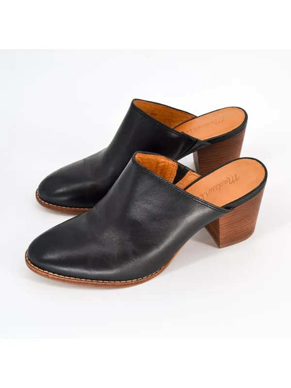 Madewell The Harper Mule Womens 8.5 Black Almond Toe Leather Stacked Block Heel - Image 6