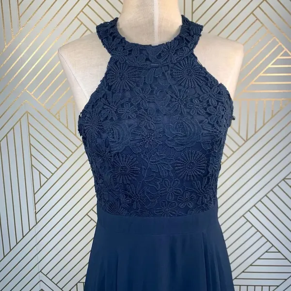 Lulu's Love Poem Lace‎ Halter Gown in Navy Blue - Image 4
