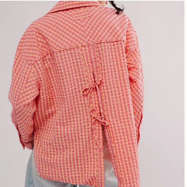 Free People FP We The Free Womens Boho High‎ Tide Button Down Gingham Shirt XS - Image 3