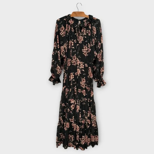 NEW FREE PEOPLE Feeling Groovy Floral-print Chiffon Maxi Dress Size Large - Image 9