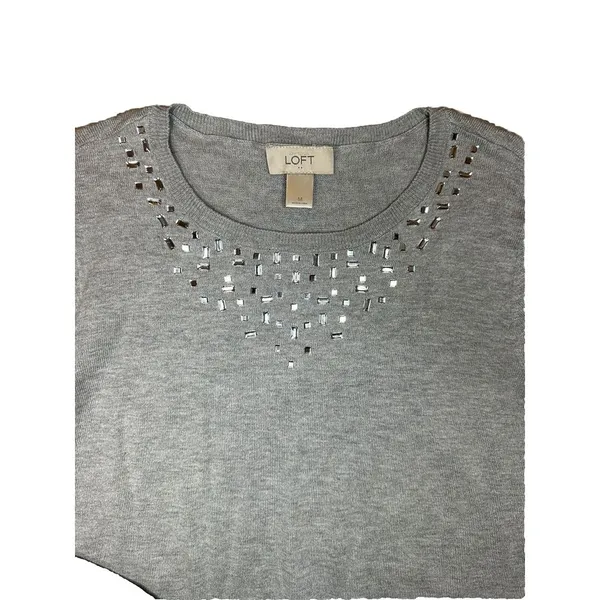 Ann Taylor LOFT Long Sleeve Shirt -‎ Sweater with Rhinestone Accents Size Medium - Image 4