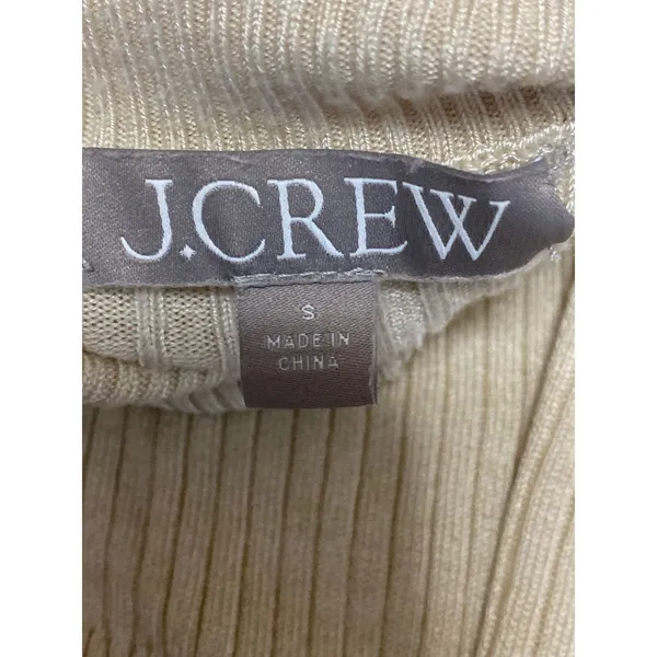 J.Crew Women's Cream Ribbed Knit Turtle Neck Long Sleeve Crop Sweater Top Sz S - Image 5