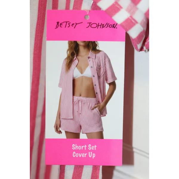 Betsey Johnson Heart Patch Cabana Button Up Shirt & Shorts Cover-up Set - Image 4
