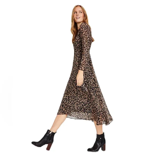 Tommy Hilfiger Crossover Hem Black Tan Floral Midi Dress‎ Sheer Chiffon Size 8 - Image 2