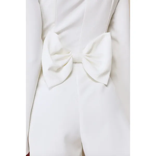 Lulus Luminous Aesthetic White Pearl Bow Long Sleeve Romper Wedding Bridal S NWT - Image 4