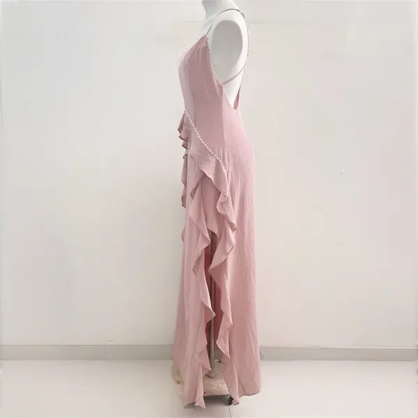 NEW L'atiste By Amy Rose Halter Ruffle Gown Dress Two Slit Side MEDIUM fairy - Image 7