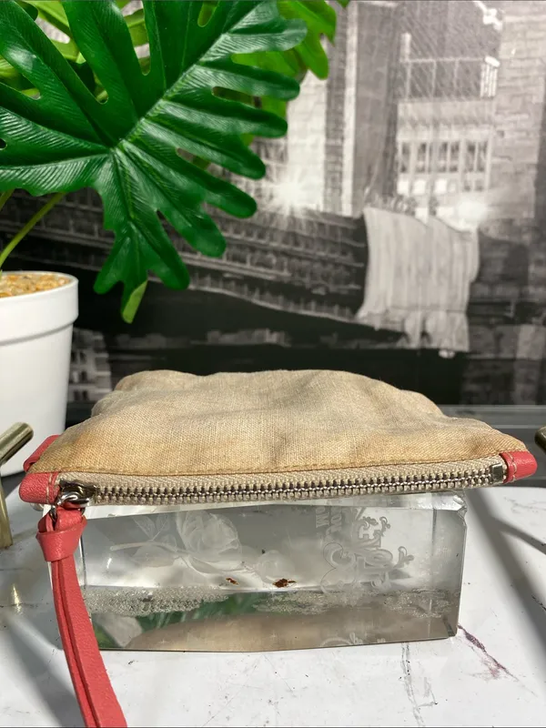 Authentic Miu Miu Beige Linen Pouch with Coral Trim - Image 16
