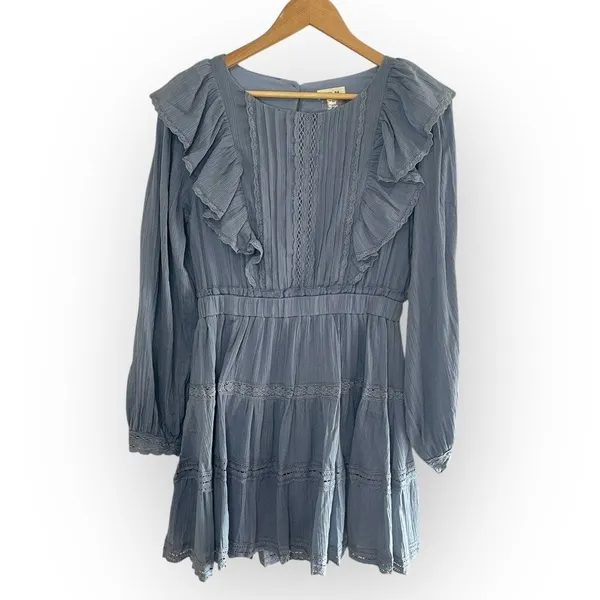 JUST ME BOUTIQUE NWT Western Boho LS‎ Ruffle Apron Cotton Mini Dress, Medium - Image 3