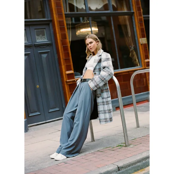 Nasty‎ Gal Collection Brushed Wool Look Plaid Checked Overcoat Trench US 2 NYC - Image 2
