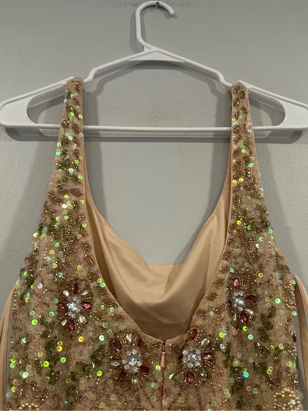 Mac Duggal 10755 Pink Sleeveless Handed Beaded Floral Dress sz 12 MIDI - Image 8