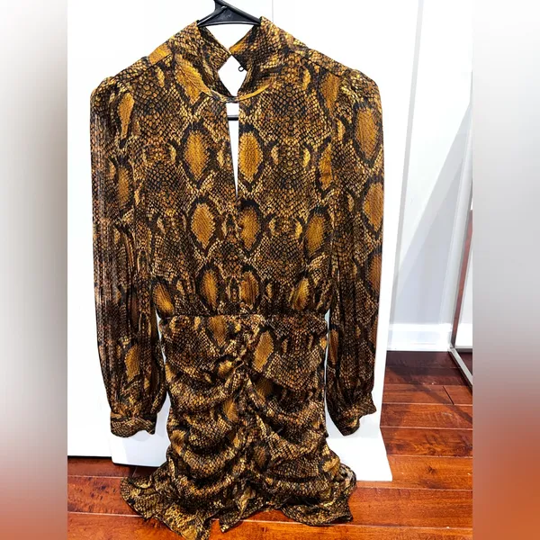 Zara Ruched Animal Snake Print Mini Dress XS - Image 4