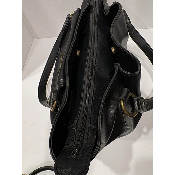 FRYE AND CO. Black Satchel Double Handles Detachable Strap Zipper Brass Hardware - Image 3