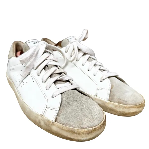 Sam Edelman Aubrie Sneakers Suede Leather Lace Up Perforated White Greige 7.5M - Image 2