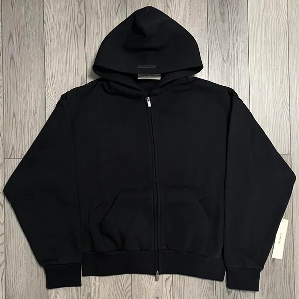 Essentials X small new black zipper white lettering fear of God hoodie - Image 2