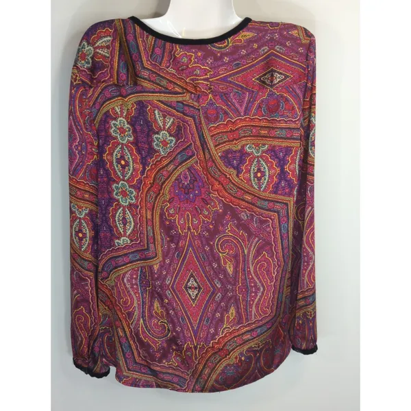 Lauren Ralph Lauren Purple Multicolor Abstract Top‎ Womens Large Bohemian Retro - Image 6