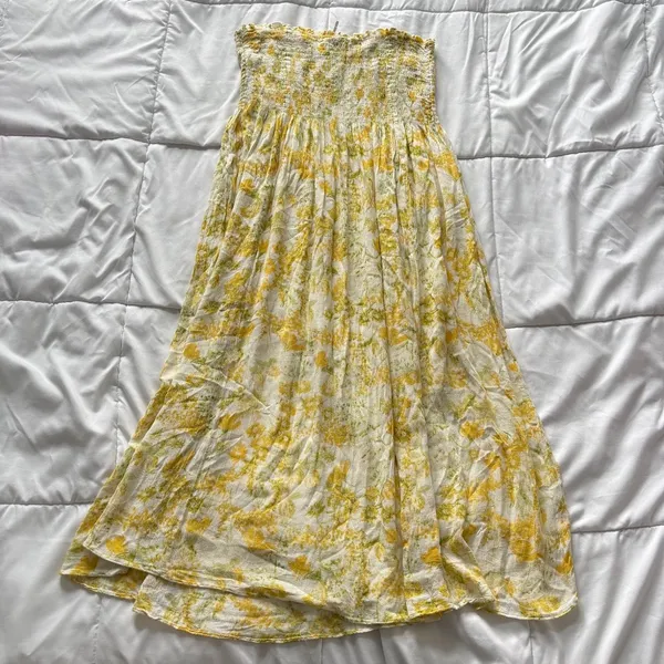Kimchi Blue Yellow Floral Smocked Strapless Midi Dress Small Cottagecore Prairie - Image 9