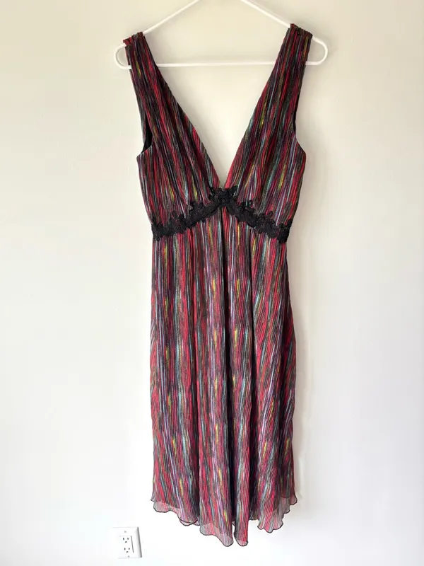 House of Harlow 1960 X Revolve Yelena Midi Dress Linen Multi Color Stripes Y2K - Image 2