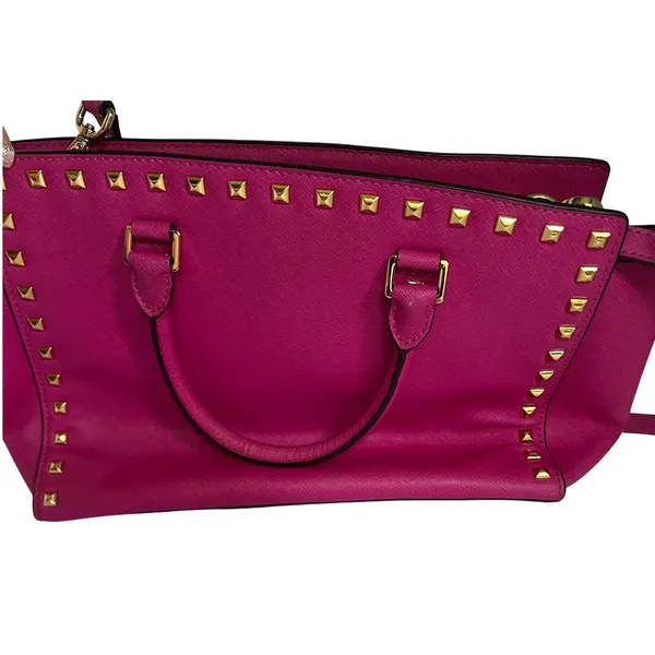 Michael Kors Selma Satchel Women Medium Magenta Pink Studded Saffiano Leather - Image 13