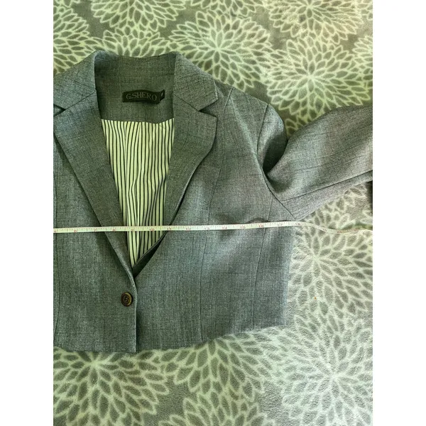 Cropped Blazer Heather Grey Medium One Button Office Chic Business Casual Preppy - Image 7