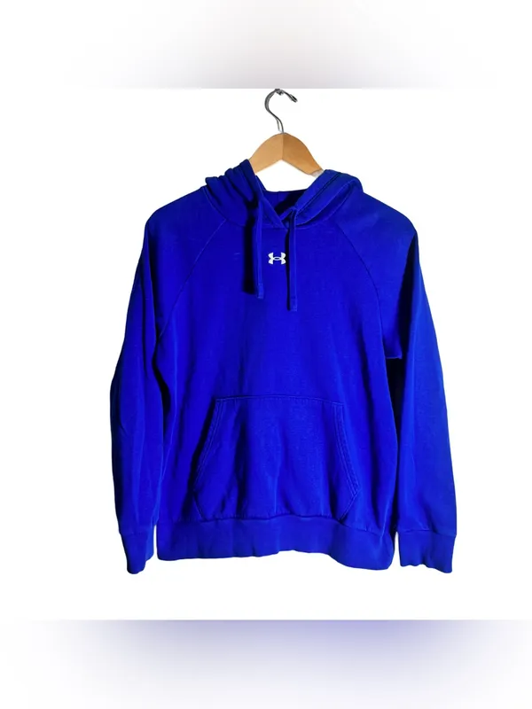 Under Armour Hooded Sweatshirt Women's Small Blue Logo Fleece Pullover Athletic - Image 2