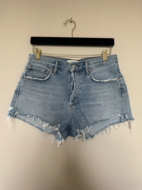 AGOLDE Light Blue High-Rise Cutoff Denim Shorts - Image 2
