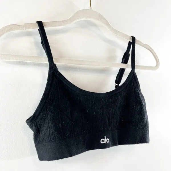 Alo Yoga Pointelle Sweater Be Mine Bra Bralette Black Small - Image 7
