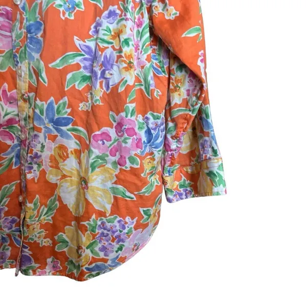 Lauren Ralph Lauren Top Womens Large Multicolor Floral Bright Button Up Blouse - Image 6