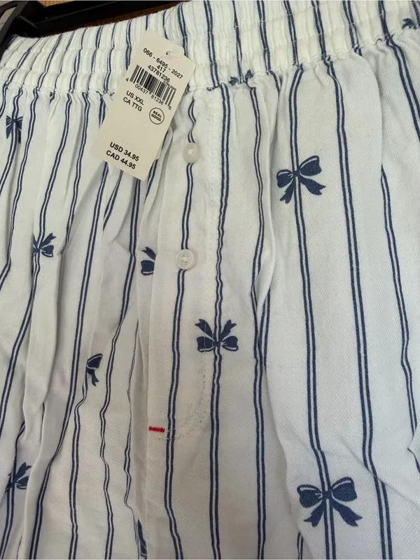 Aerie Flannel Girl Boxer Pajama Lounge Shorts Striped Bow Print NWT Size XXL - Image 3