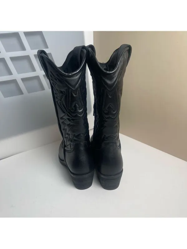 Steve Madden HAYWARD BLACK LEATHER boots Western Cowboy Boots Cowgirl Sz 6.5 - Image 10
