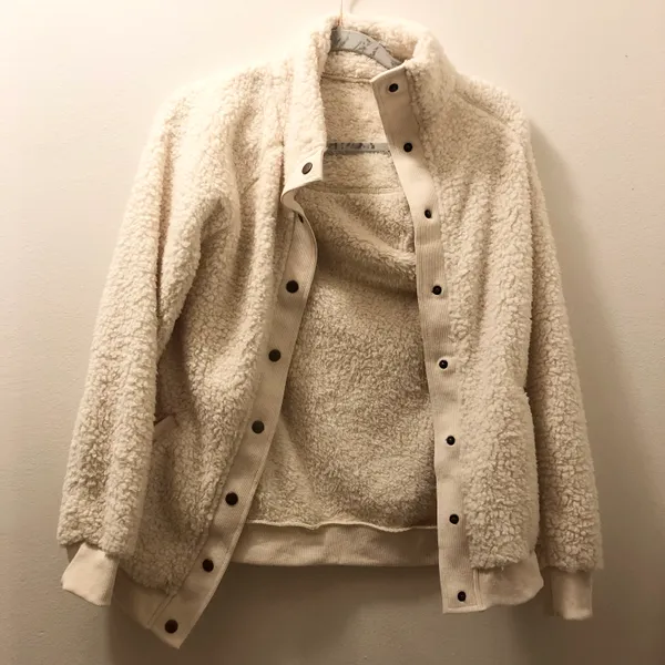 Sherpa Fleece Jacket Warm Long Sleeve Button Down Fuzzy Faux Wool with Pockets S - Image 8