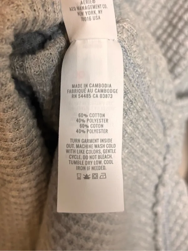 Aerie Women’s Shirt Top Waffle V Neck Oversized Heather Gray Cotton Blend XXS - Image 4
