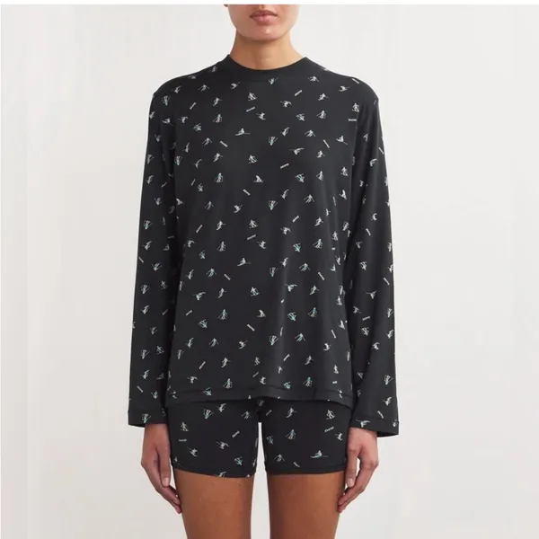 SKIMS Boyfriend Long Sleeve T-shirt in Washed Onyx Ski Print Size XL - Image 2