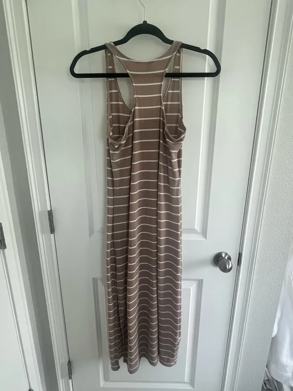 TJ Maxx Brown Striped Midi Dress - Image 2