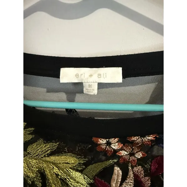 Anthropologie Eri + Ali ORNATE EMBROIDERY Size M Black Multicolor Floral‎ - Image 4
