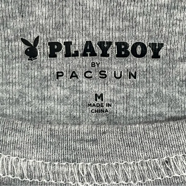 Playboy by PacSun Women's Medium Gray‎ Crop Top Long Sleeve Lettuce Hem - Image 4