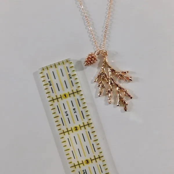 NEW Rose Gold Pinecone Pine Bough Pendant Necklace Nature Outdoors Trees - Image 3