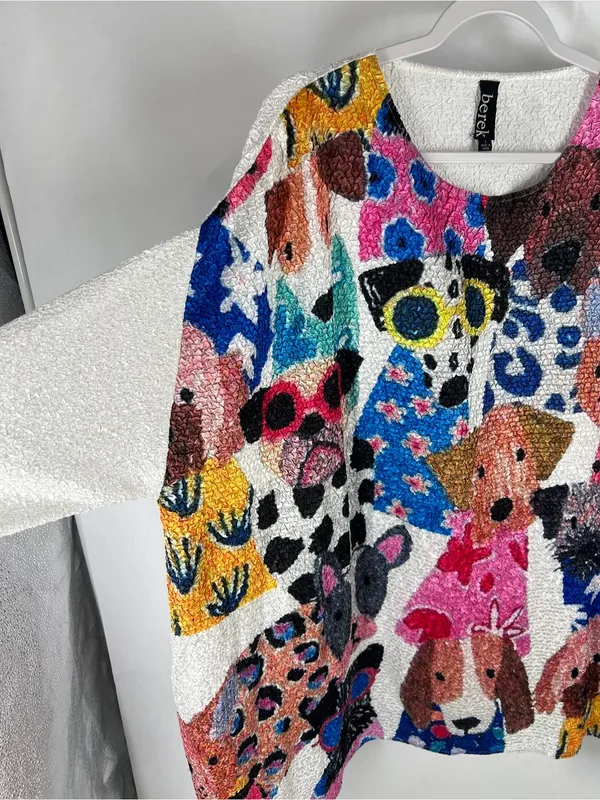 Berek Size 3 Crinkle Puppy Dog Print Tunic Top Dolman Sleeve Asymmetrical Hem - Image 3