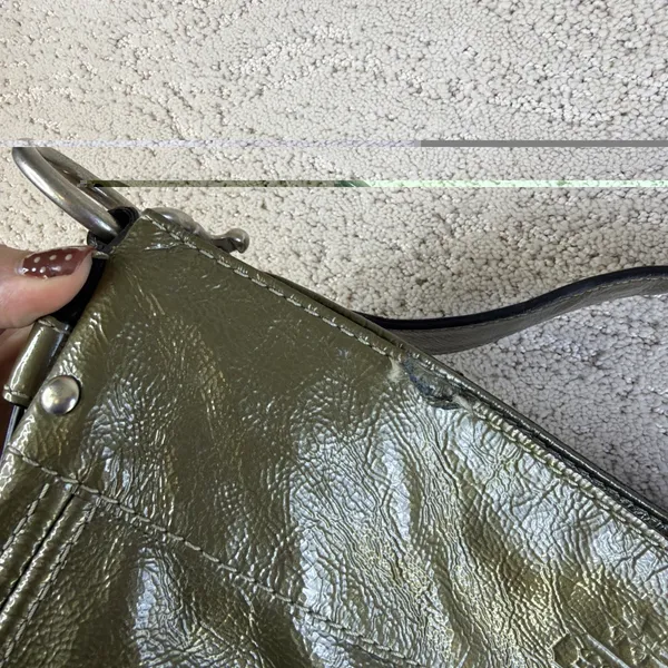 Vintage Coach Metallic Gold Patent Leather Bag Slouchy Hobo - Image 6