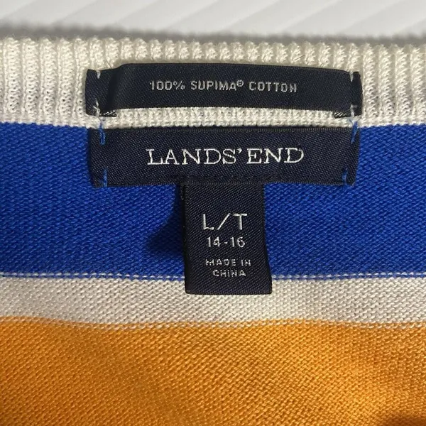 Lands' End‎ Cardigan Women’s Size L TALL Purple Orange Striped Button Up Cotton - Image 8