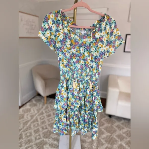 Patrons of Peace Mini Dress Babydoll Cottagecore Floral Smocked Tiered Easter‎ - Image 2