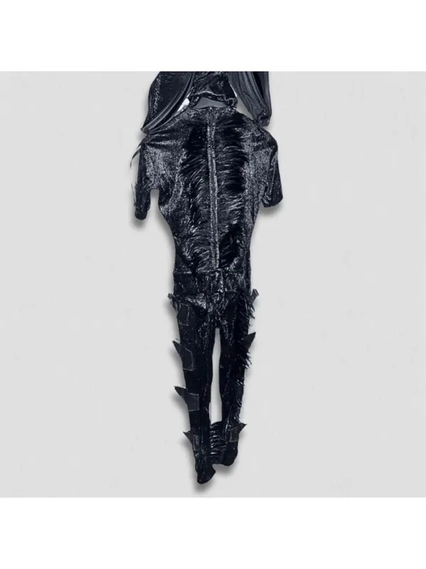 Dark Dragon Lord Warlock Costume Halloween cosplay Black Feathers Zippers gothic - Image 2