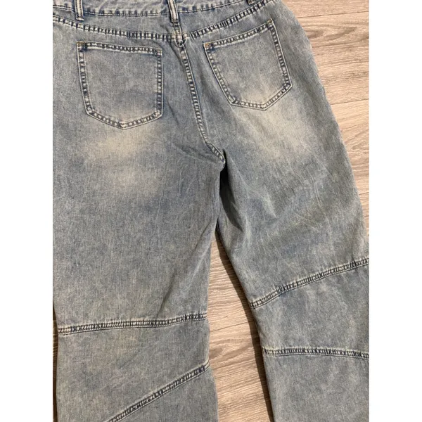 Strapless Wide Leg Denim Jumpsuit Size L‎ Light Wash Blue Seam Detail Y2K Romper - Image 15
