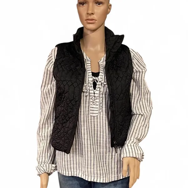 Abercrombie & Fitch White & Black Striped Lace Up Boho Top Size Large Cotton - Image 3