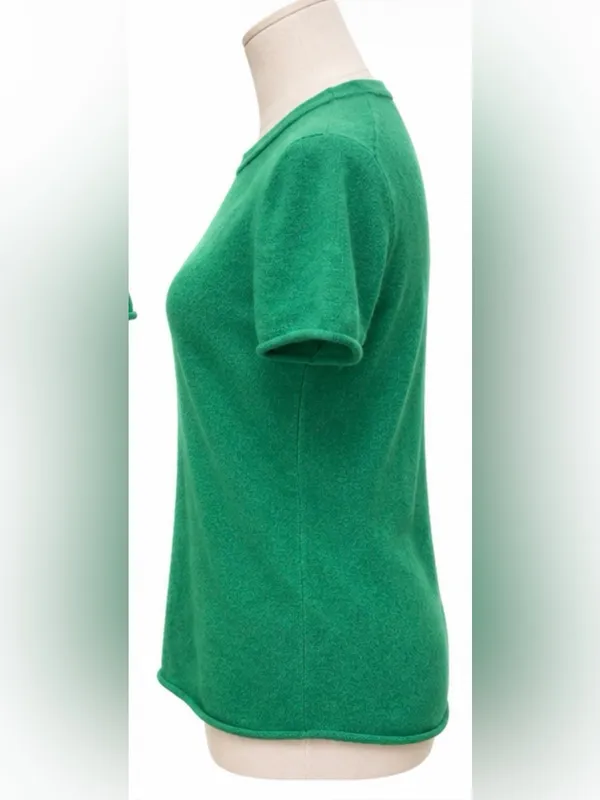 J.Crew 100% Cashmere Short Sleeve Sweater L Green Crewneck - Image 2