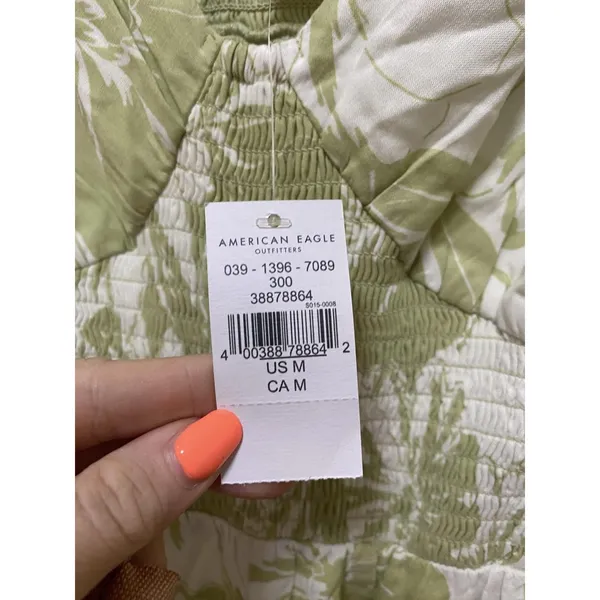 American Eagle Outfitters Jumpsuit Womens Medium Green Floral Smocked - Image 4