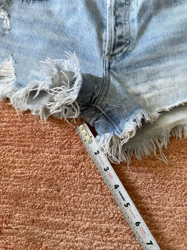 AGOLDE Women’s 29 Distressed Denim Cutoff Shorts Star Patch Button Fly - Image 3
