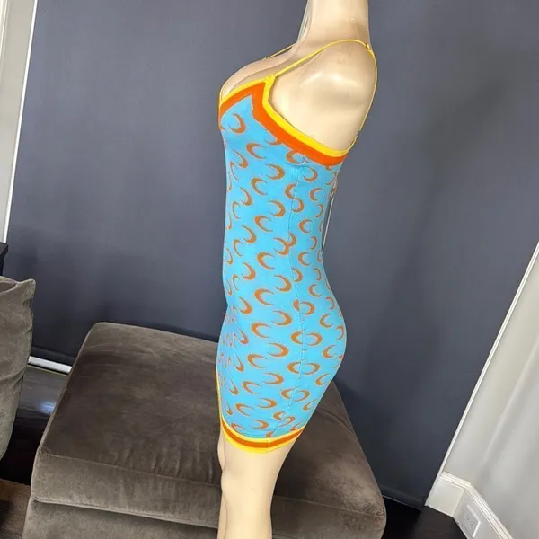 Women’s Blue BodyCon Mini Dress Crescent Pattern Adjustable Straps Size M NWT - Image 5