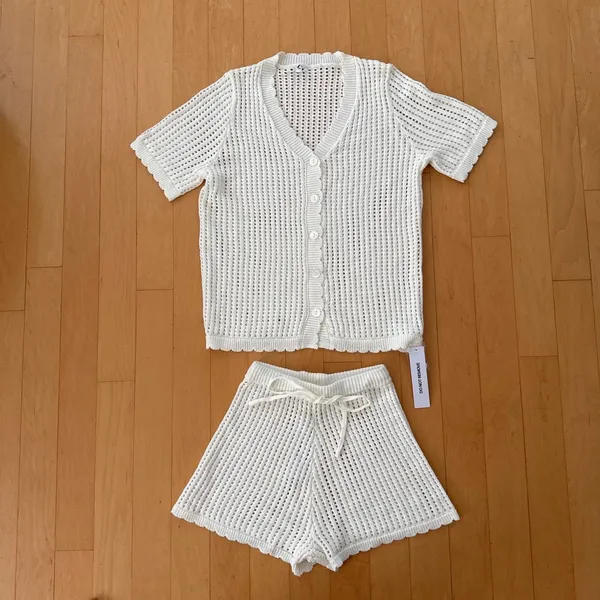 Princess Polly Beach Day white crochet knit top and shorts set - Image 2